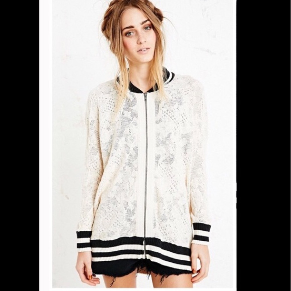 Free People Lace Varsity Bomber Jacket